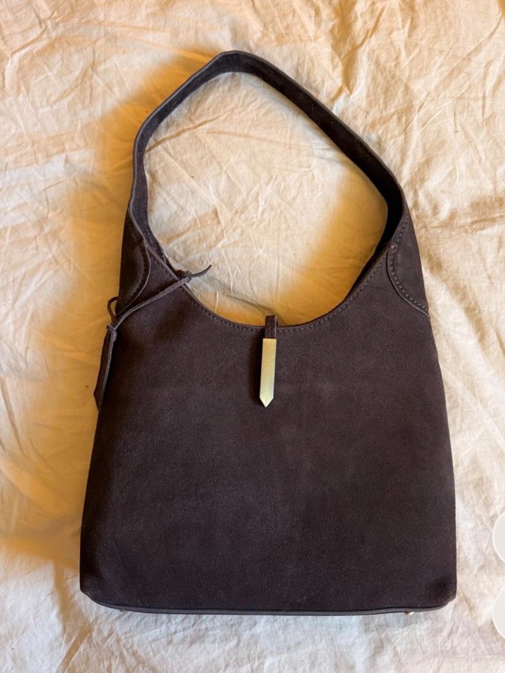 Coach Dark Brown Suede Shoulder Bag with Gold Accent